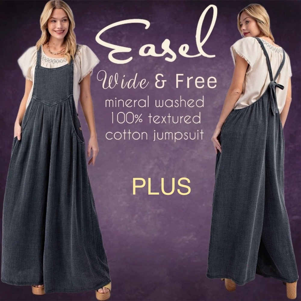 EASEL "Wide & Free" Soft Cotton Mineral Washed Jumper Wide Statement Leg Pockets